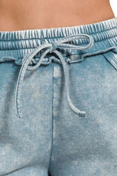 Acid Wash Fleece Drawstring Shorts With Pockets ZENANA